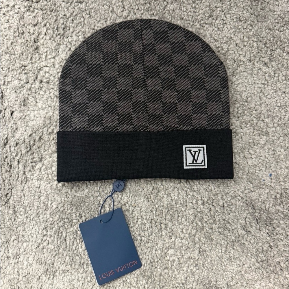 Louis Vuitton Black and Gray Checkered Beanie